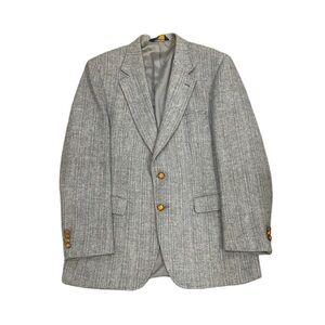 Vintage Men Harris Tweed Scottish Wool Blazer 2 Button Blue Grey USA Wesley